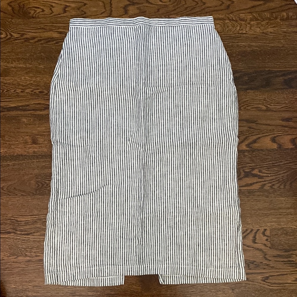 Reformation Gray and White Linen Midi Pencil Skirt